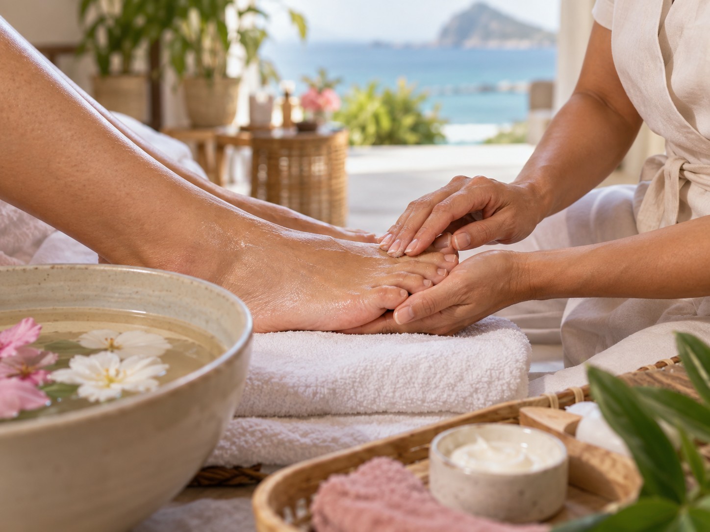 Momento relaxante de spa dos pés durante o fim de semana